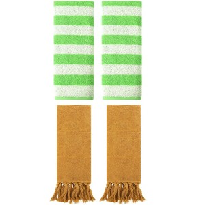 REGALWOVEN 4 Packs Striped and Solid Tassels Absorbent Soft Cotton Hand Towel for Bathroom - 1 of 4