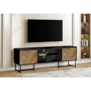 72" Laminate TV Stand with Black Metal Frame, Storage Cabinets & Wire Management for Living Room - 1 of 4