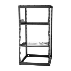 VEVOR 20U Open Frame Network Rack, 23 in Depth, Wall Mounted or Floor Standing Server Rack, Heavy Duty 4 Post, with Vented Shelves, Black - 1 of 4