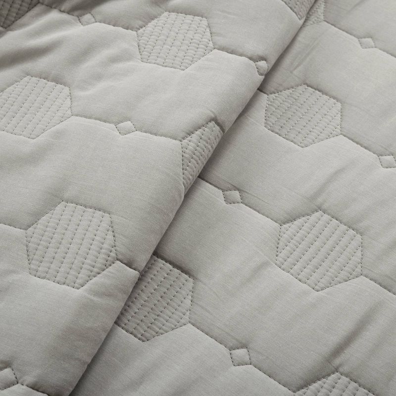 3pc Hexagon Honeycomb Textured Cotton Quilt Set Gray - Lush Décor, 3 of 7