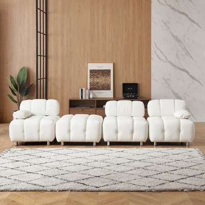 FURNIinspire Sofas Modular Modular Sofa Bed Fabric, Suitable for Living Room, Bedroom, Apartment, White, 90.6"*33.5"*27.56"