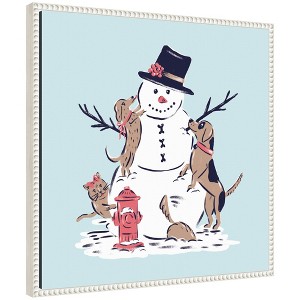 Kate & Laurel All Things Decor Sylvie Beaded Snowman Dogs Cat Framed Canvas by Krissy Mast - 1 of 4
