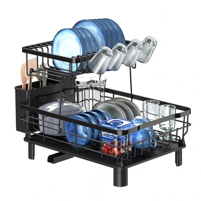 SKONYON 2-Tier Dish Drying Rack, Rust-Resistant Kitchen Dish Rack for Plates, Bowls & Cups, Space-Saving Countertop Organizer