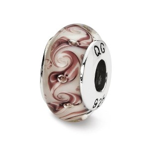 Black Bow Jewelry White, Mauve Swirl Hand-Blown Glass & Sterling Silver Bead Charm, 13mm - 1 of 4