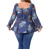 Women's Plus Size Floral Tie Keyhole Neck Long Sleeve Casual Peplum Blouse - Agnes Orinda - 4 of 4