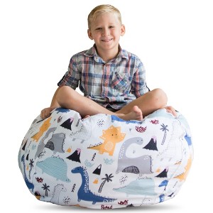CreativeQT Stuff 'n Sit Large 33'' Bean Bag Storage Cover for Stuffed Animals & Toys - Multicolor Dinosaur Print - Toddler & Kids - 1 of 4