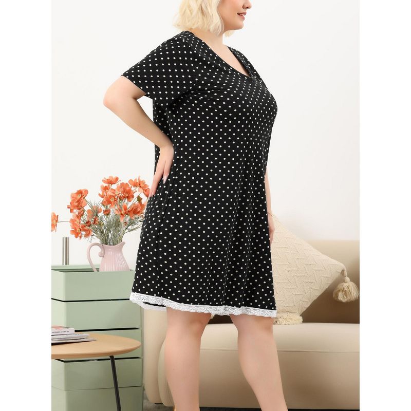 Agnes Orinda Women's Plus Size V Neck Polka Dots Short Sleeve Sleepwear Nightgowns, 3 of 8