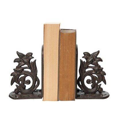 Transpac Metal 6.3 in. Brown Flower Bookends Set of 2