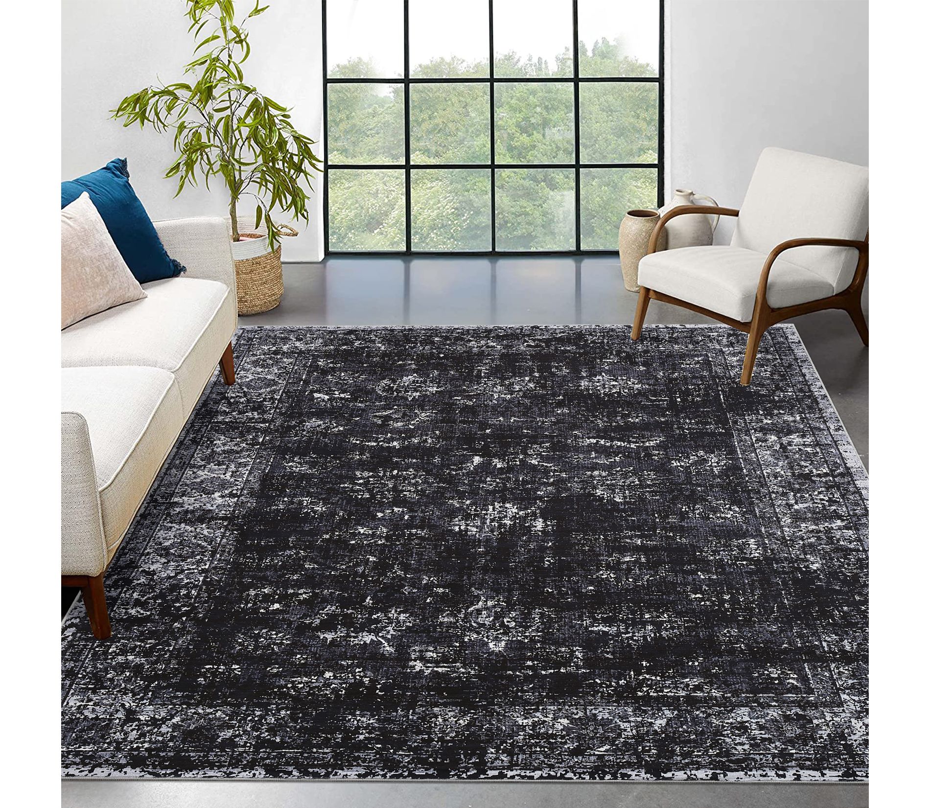 Washable Area Rugs, Vintage Printed Indoor Floor Carpet with Non-Slip Backing, Oriental Distressed Accent Rugs