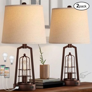 ROTTOGOON Set of 2 Farmhouse Table Lamps With USB Ports, 3-Way Dimmable Bedside Touch Lamp With AC Outlet for Living Room Reading, Bulbs Included - 1 of 4