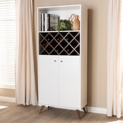 Serafino White and Walnut Mid-Century Modern Wine Cabinet