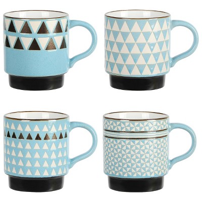 Mr. Coffee Dutton Springs 4 Piece 19 Ounce Stoneware Assorted Designs Mug  Set in White