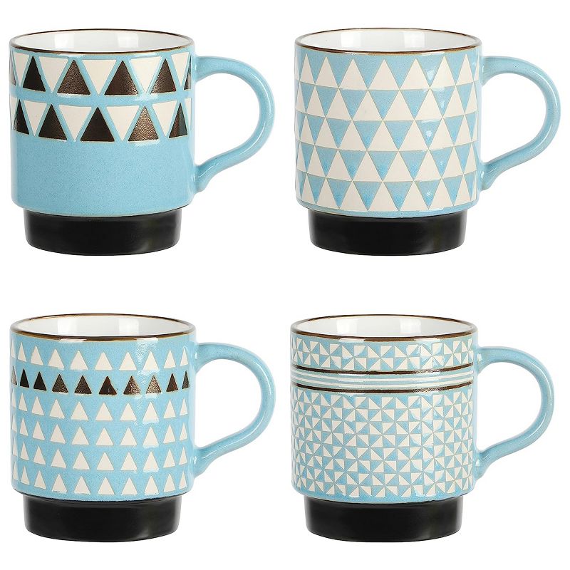 Mr. Coffee Primevalley 4 Piece 14 Ounce Stackable Assorted Wax Relief Triangle Design Mug Set, 1 of 7