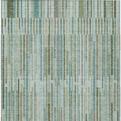 Artichoke Green And Teal Blue Striped Washable Indoor Outdoor Area Rug