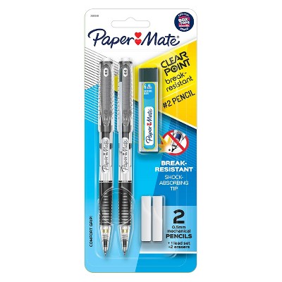 2pk #2 Mechanical Pencils with Lead/Eraser Refill ClearPoint Break Resistant .5mm Black - PaperMate