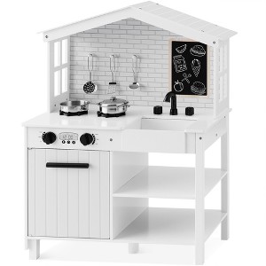 Best Choice Products Pretend Play Wooden Farmhouse Kitchen Set w/ Storage, Clicking Knobs, 5 Accessories - 1 of 4
