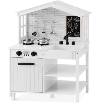 Best Choice Products Farmhouse Play Kitchen Toy for Kids w/ Chalkboard, Storage Shelves, 5 Accessories