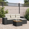 vidaXL Patio Sofa Set with Cushions Outdoor Furniture 5 Piece Poly Rattan - Black and Cream - 2 of 4