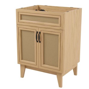 JONATHAN Y VAN1008 Javer 20 in. W x 18 in. D x 33 in. H Rattan Modern Farmhouse 2-Shelf Bath Vanity Cabinet Only (Sink Basin not Included), Oak - 1 of 4