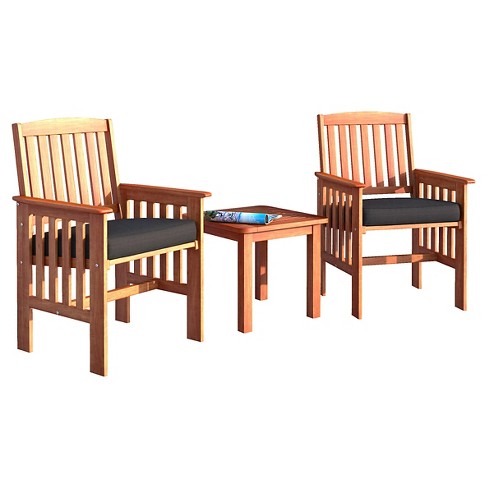 Miramar 3pc Wood Patio Set, Black Wooden Outdoor Chairs