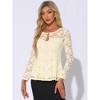 INSPIRE CHIC Women's Floral Lace Front Peplum Hem Keyhole Sheer Long Sleeve Blouse - 2 of 4