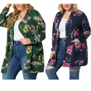 Agnes Orinda Women's Plus Size Lightweight Casual Long Sleeve Floral Soft Knit Cardigans - 1 of 4