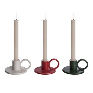 Transpac Dolomite Candle Holder Set of 3 Multicolor Ceramic Taper Holders for Christmas Tabletop or Mantel Decoration - 1 of 1