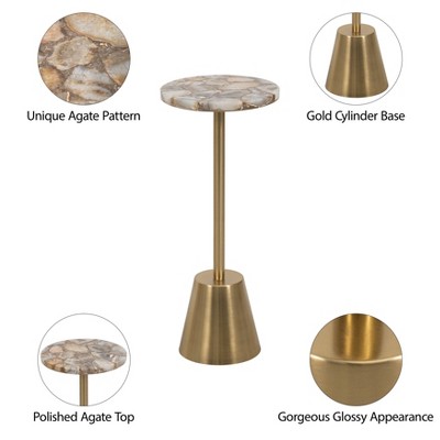 Gold Agate Top Round Metal Accent Table, 24"