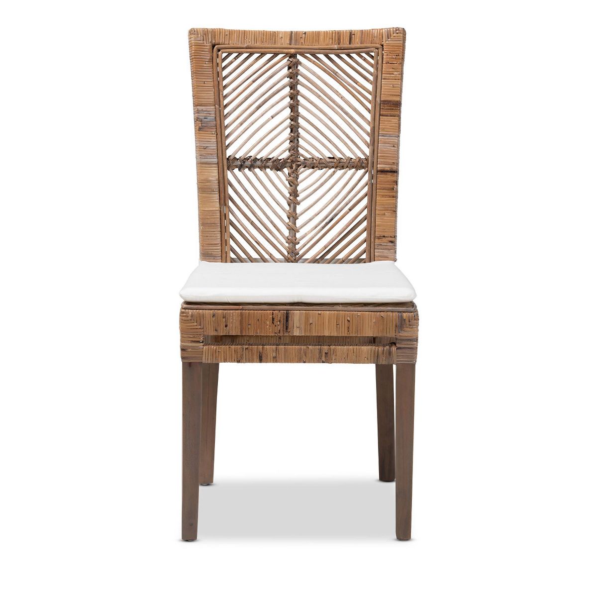 Laluna Rattan and Mahogany Dining Chair with Cushion Gray/White - bali & pari: Removable Cushion, Curved Backrest - thumbnail 3