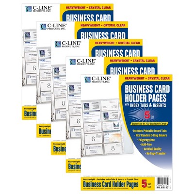 C-Line Business Card Holder Pages, Poly with Tabs/Inserts, 20 Cards/Page,  11 x 9 Inches, 5 Sets of 5 Pages (61117-5)