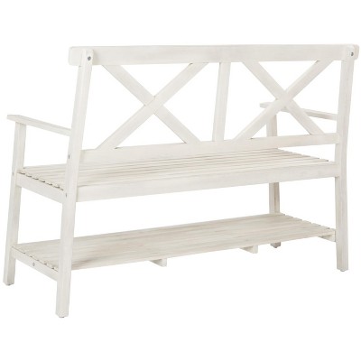 New England Luxe 49" White Acacia Outdoor Bench with Storage