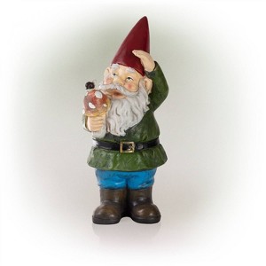 12" Polyresin Garden Gnome with Mushroom - Alpine Corporation - 1 of 4
