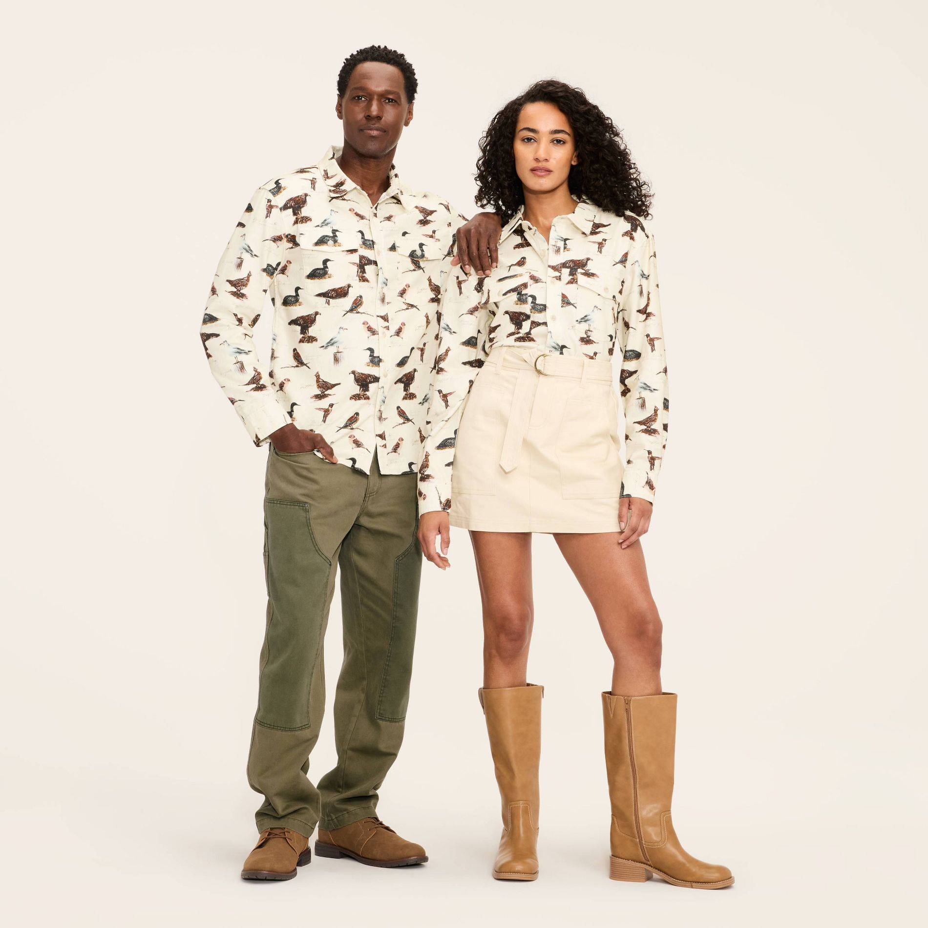 Adult Bird Motif Long Sleeve Button-Down Flannel Shirt - Woolrich x Target Cream Multi