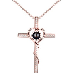Clotth Personalized Projection Necklace - S925 Silver Love Cross with 100 Languages "I Love You" Message, Anniversary Gift for Couples - 1 of 4