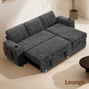 Dyonery sofa, with a pull-out bed, 5-seat sofa, adjustable backrest, storage space, small table and cup holder, tool-free assembly - 1 of 4