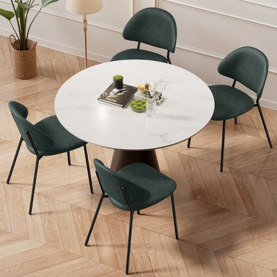 Set of 4 Boucle Upholstered/PU Leather Dining Chairs with Metal Legs,Mid-Century Modern Accent Chair for Kitchen or Dining Room-The Pop Home