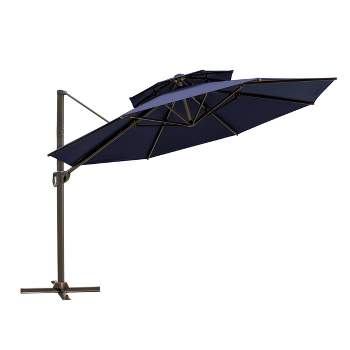 11.5' x 11.5' Double Top Round Aluminum Offset Umbrella Outdoor Hanging Cantilever Umbrella Navy - Crestlive Products