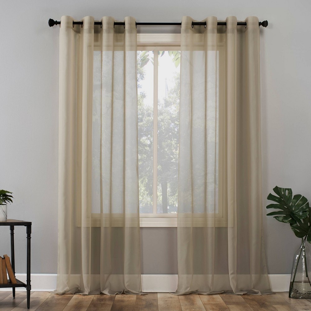 Photos - Curtains & Drapes 95"x59" Emily Sheer Voile Grommet Top Curtain Panel Beige - No. 918