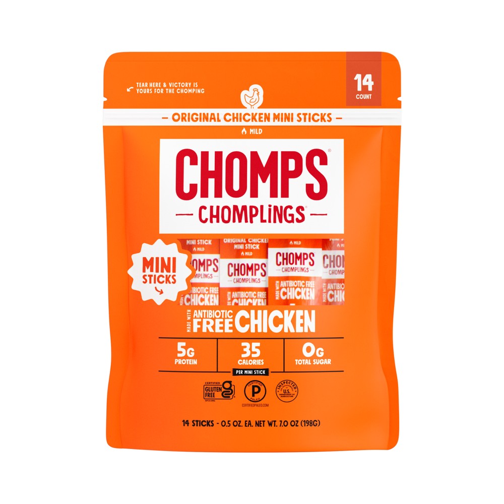 Chomps Snack Sticks Chomplings Original Chicken Mini Sticks - 5g Protein - 7oz/14ct