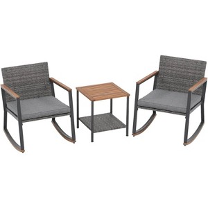MyDepot Outdoor Conversation Rattan Chair 3 Pieces Set with Table and Cushions - 1 of 4