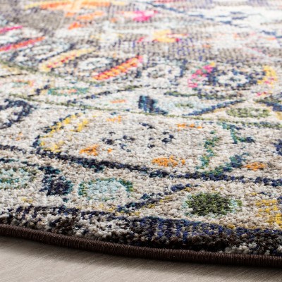 79" Round Gray Floral Synthetic Stain-Resistant Area Rug