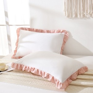 Reversible Pillow Cover – Soft Shabby Chic Ruffled Pillowcases, Wrinkle Resistant, Envelope Closure, Queen/King/Body - 1 of 4
