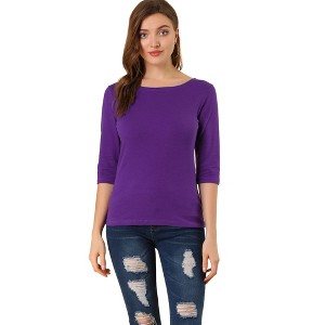 INSPIRE CHIC Women's Classic Solid Elbow Sleeves Round Neck Slim Fit T-Shirts - 1 of 4