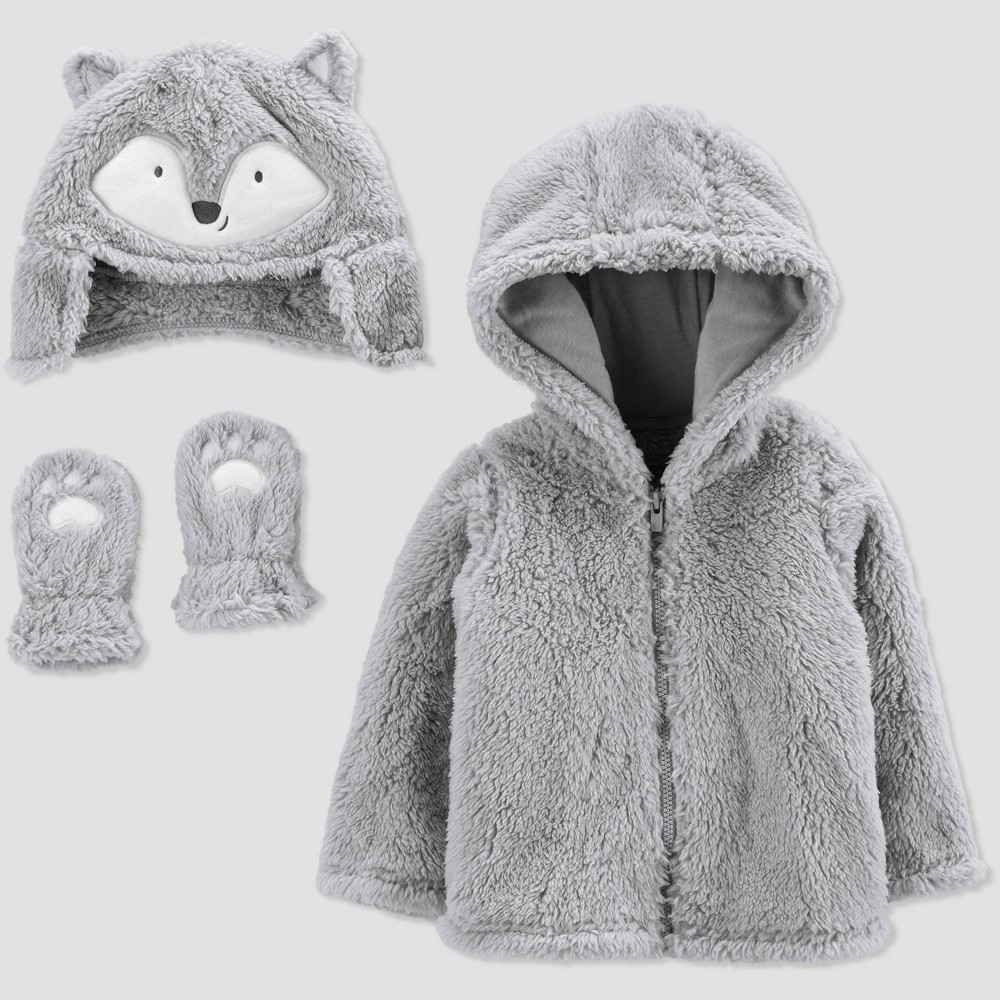 Baby Fox Faux Fur Jacket - Just One You made by carter's Gray 3-6M