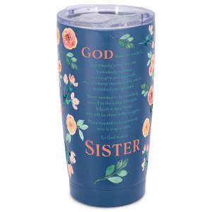 Elanze Designs 20 oz Stainless Steel On the Go Insulated Travel Tumbler With Push Top Lid, God Made a Sister Floral Blue - 1 of 4