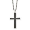 Chisel Stainless Steel Polished with Black Carbon Fiber Inlay Cross Pendant on a 24" Curb Chain Necklace - 2 of 4