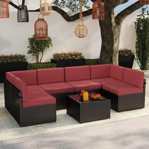 Kinsuite 7Pcs Patio Conversation Set - Wicker Backyard Furniture Outdoor Furniture with Cushions Red 7 - 1 of 4