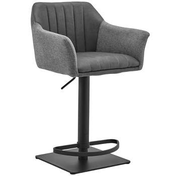 Erin Adjustable Barstool with Gray Faux Leather Fabric - Black Metal Finish - Armen Living