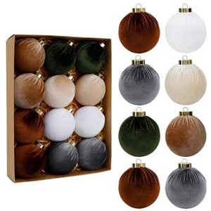 Aoibox 12 pcs 80mm Large Velvet Christmas Ornaments Set Shatterproof Flocked Balls for Tree Wreath Garland Indoor Holiday Decor - 1 of 4
