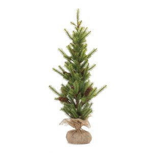 Decorative Pine Tree with Burlap Base – 36H PVC Green – Indoor Holiday Decor – By Melrose - 1 of 3